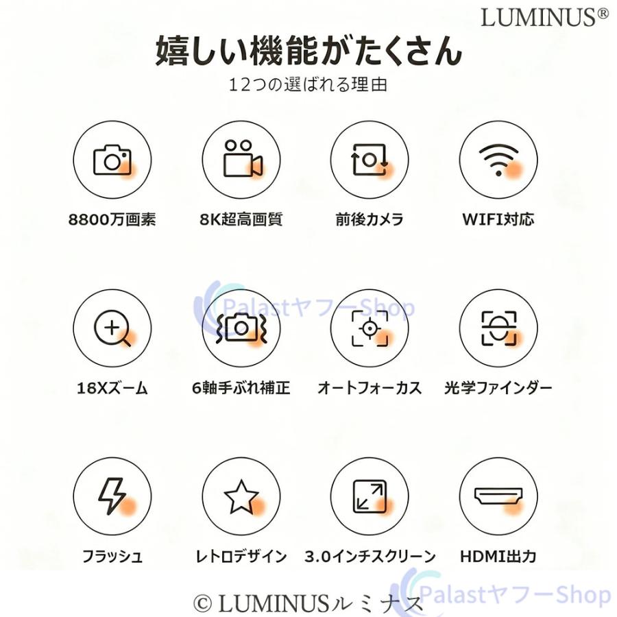 デジカメ デジタルカメラ 8k 8800画素 18倍ズーム ビデオカメラ 安い