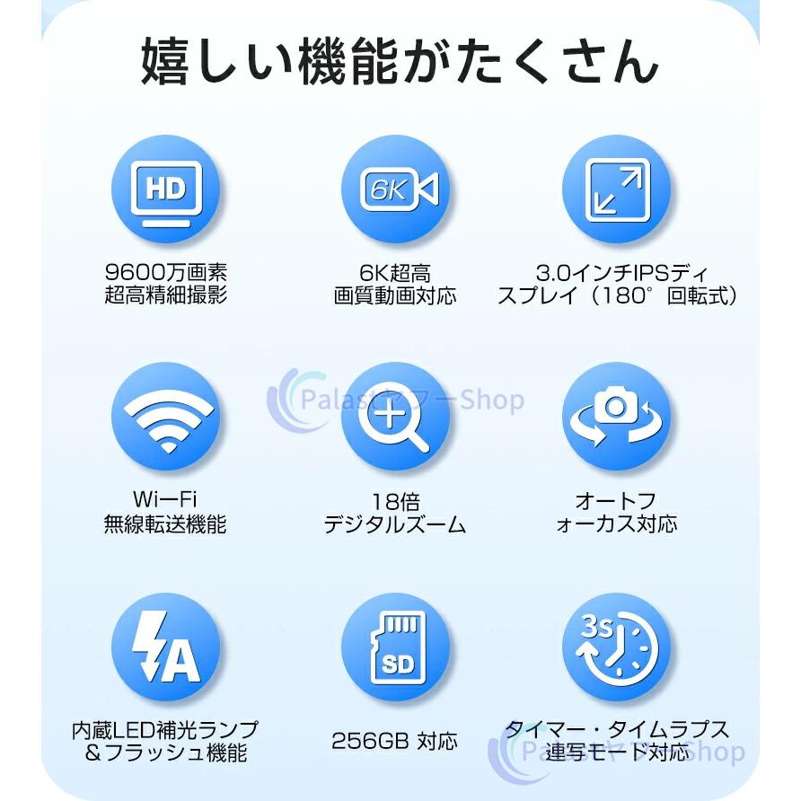 デジタルカメラ WIFI対応 180度回転 6K 9600万画素 コンデジ 日本製