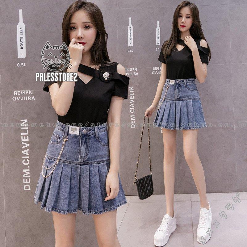 ファッション 定番入荷 プリーツスカート セットアップ レディース 夏 デニムスカート 半袖 ブラウス 肩出し ミニ丈 ハイウエスト 韓国風 2点セット きれいめ カジュアル 着痩せ L6s4wrszbf Ctsaonline Org