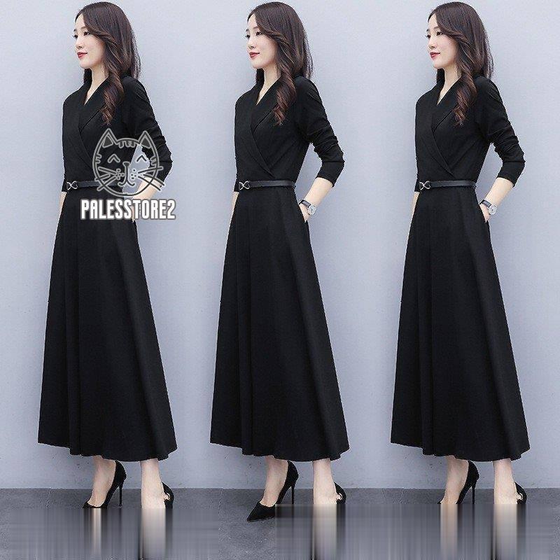 ロングワンピース 春秋 レディース黒 ワンピース Aライン 着痩せ ロング丈 きれいめ フレア 上品 大人 通勤 Ol 二次会 エレガント コーデ 30代 40代新作 人気デザイナー