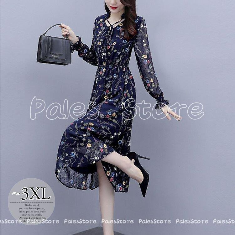 激安超歓迎正規品 のワンピース花柄透け感ボウタイリボン総柄プリント袖デザイン大きい可愛いママスタイルママクール大人可愛いお出かけかわいい Eio15 ファッション Lyq レディースファッション Palesstore 即納新商品の