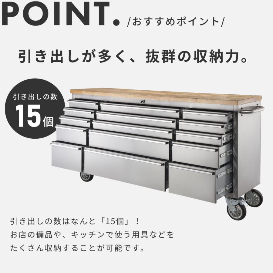 ディスプレイ用什器　ステンレス　防サビ加工　木製板 東谷 カウンター キャスター 車輪 天然木 木目 ツールキャビネット