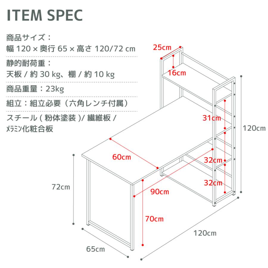 パソコンデスク 机 テーブル ゲーミングラック 幅120cm スチール 棚