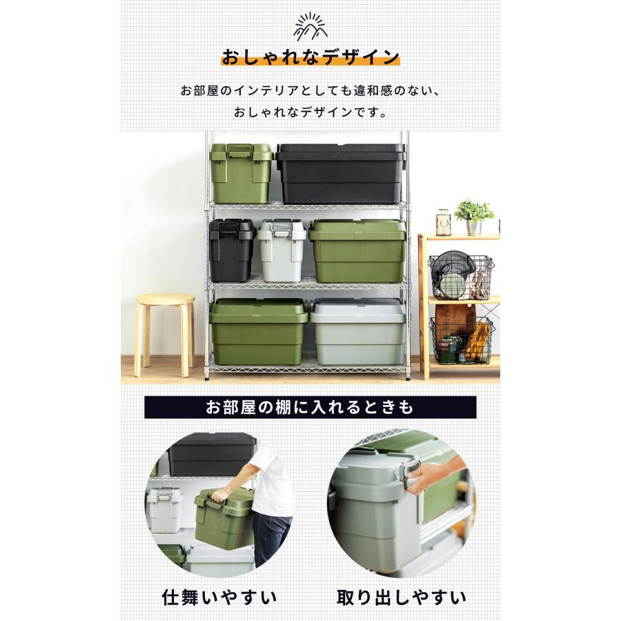 コンテナボックス 2個セット 収納 キャンプ スタッキング トランクカーゴ 50l 座れる グリーン 収納ボックス 蓋付き おしゃれ 机 防災 プラスチック コンパクト