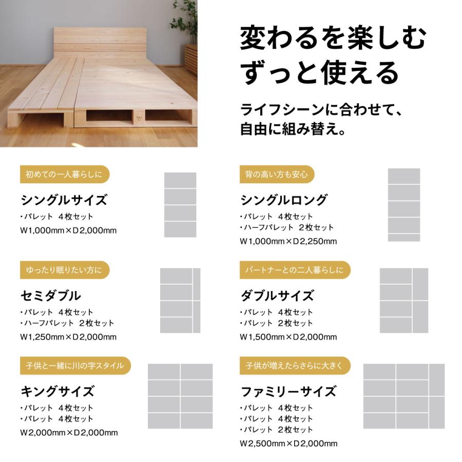 国産材・木製ハーフパレット2枚セット/セミダブル用・シングルロング用オプション/ 木曽産椹 日本製 天然木 送料無料 |  | 06