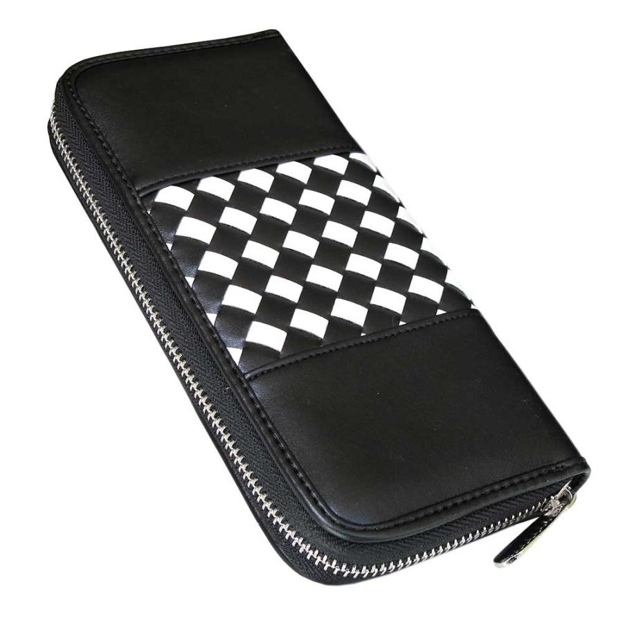 メンズ長財布 センターメッシュ ラウンドファスナ ーレザー 編み込み 小銭入れ 札入れ ツートン | 