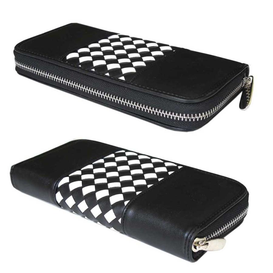 メンズ長財布 センターメッシュ ラウンドファスナ ーレザー 編み込み 小銭入れ 札入れ ツートン |  | 02