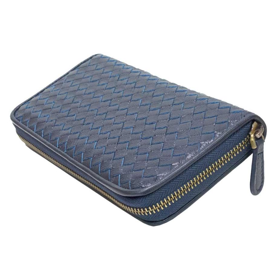 ラムレザー ラウンドファスナー サイフ  羊革  編み込み 小銭入れ 札入れ ブランド ネイビー |  | 07