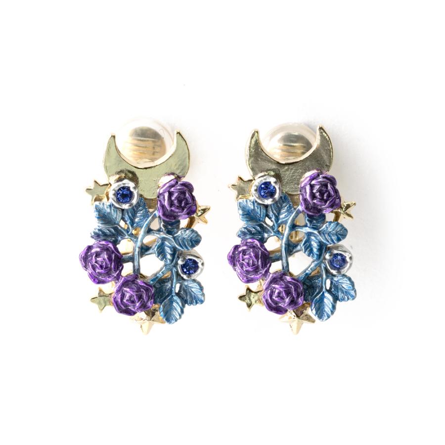 人気ブランドを イヤリング ピアス風 紫 バラ 青 レディース Palnartpoc パルナートポック 公式 ブラフシューペリア プレゼ ント ディアナ イヤリング