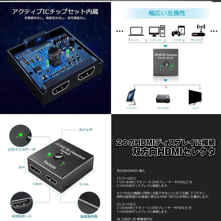 HDMI 切替器 分配器 双方向 セレクター 4K 1080P 2入力 1出力 1