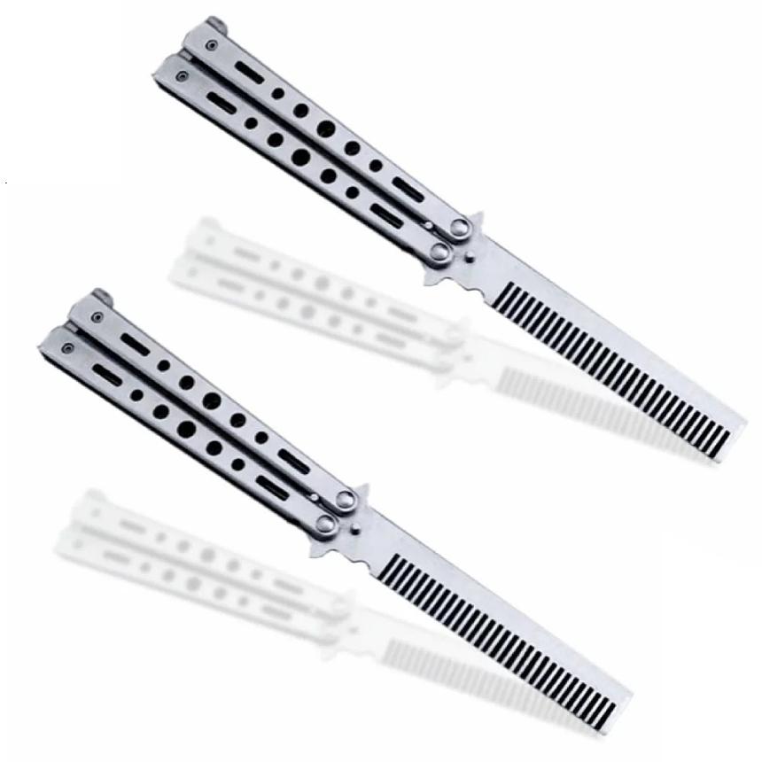 バタフライナイフ型 折りたたみ コーム 2本 くし 櫛 髪 ステンレス