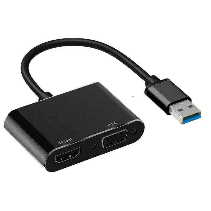 USB 3.0 to HDMI VGA 変換 アダプタ ケーブル ブラック 同時 出力 拡張