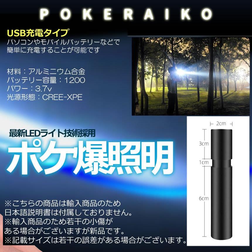 ポケット LED ミニ ライト 9cm 懐中電灯 明るさ 調節 可能 防水 USB