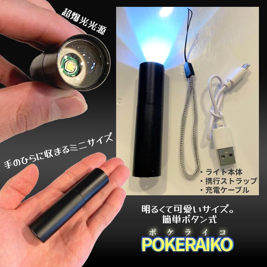 ポケット LED ミニ ライト 9cm 懐中電灯 明るさ 調節 可能 防水 USB