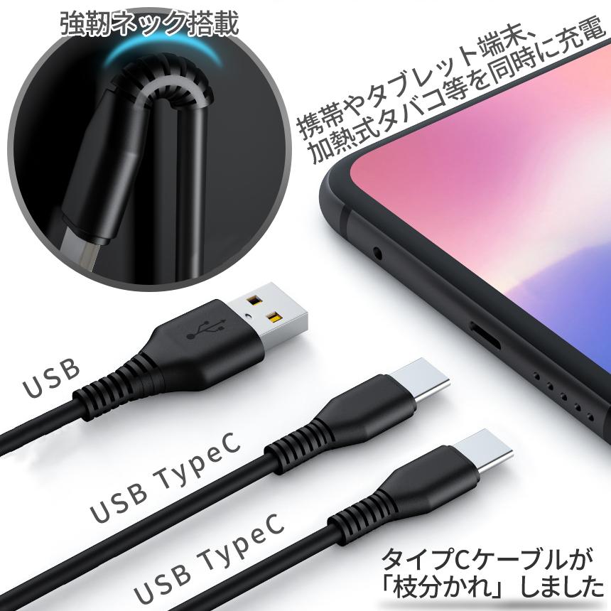 USB type-c ケーブル 二股 1m USBケーブル 2本セット タイプC 充電