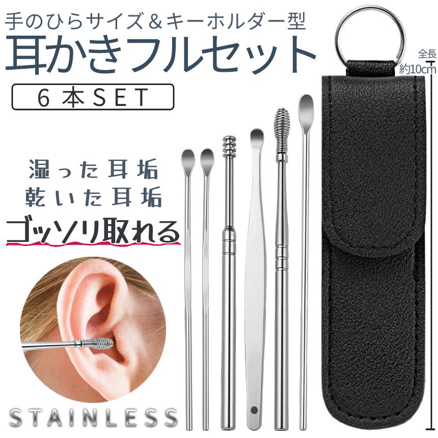 耳かき 6本セット 新品 ケース付き 種類 スパイラル 耳掃除 収納 携帯 便利