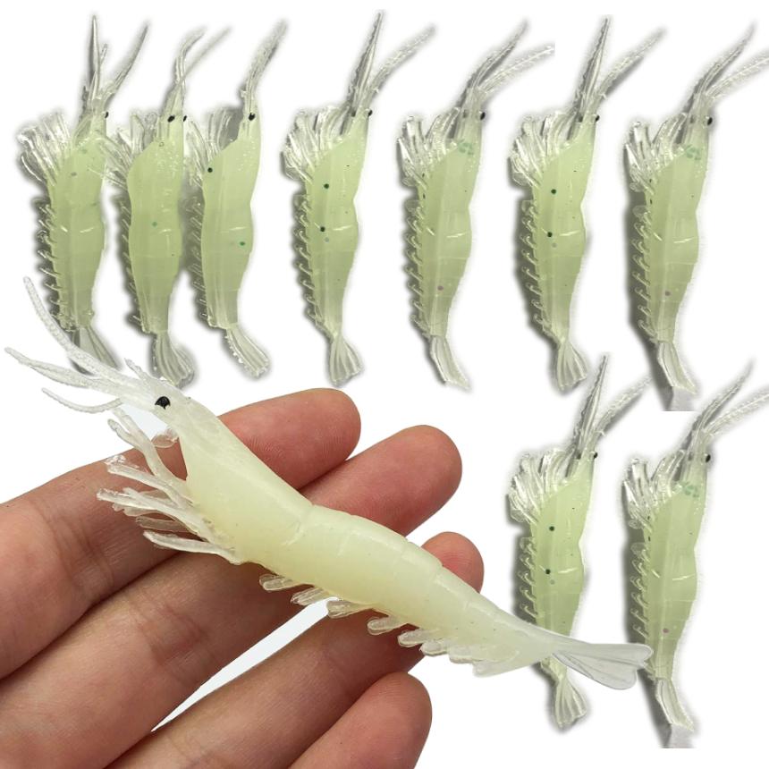 エビ ワーム ソフト ルアー 海老 10個 2色 蓄光 夜光グロー ラメ