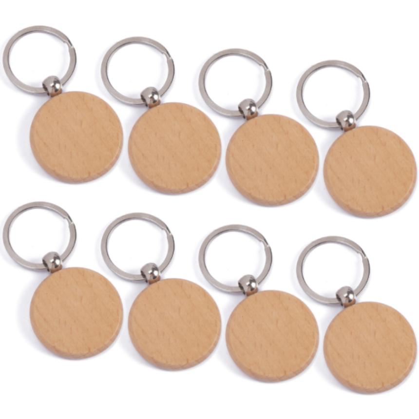 木製キーホルダー 8個入り 無地 円 長方形 楕円 ナチュラル キータグ