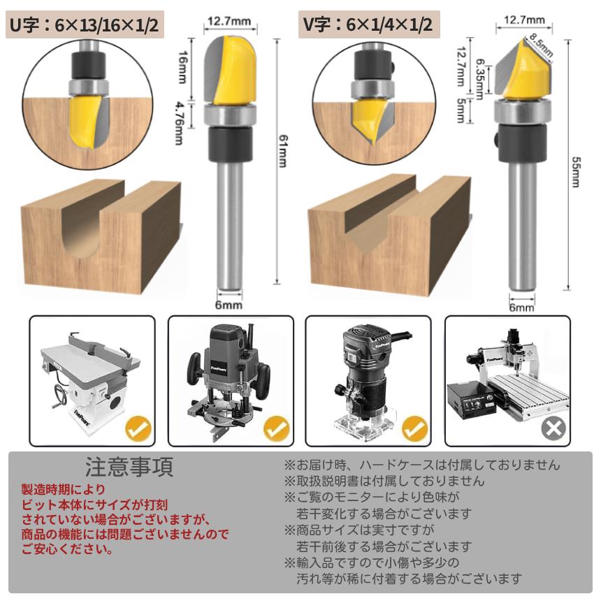 ディッシュビット ボウル＆トレイルータービット 6本組 1/4 6mm軸