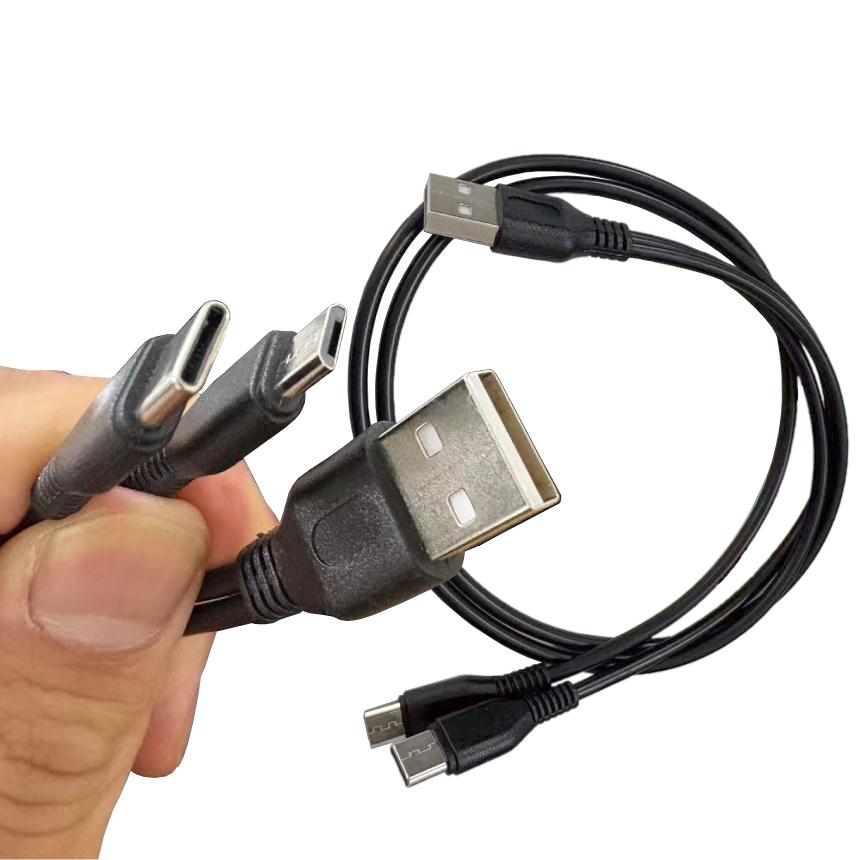 USBタイプC microUSB 分岐ケーブル 枝分かれ 50cm 黒 シンプル TypeC
