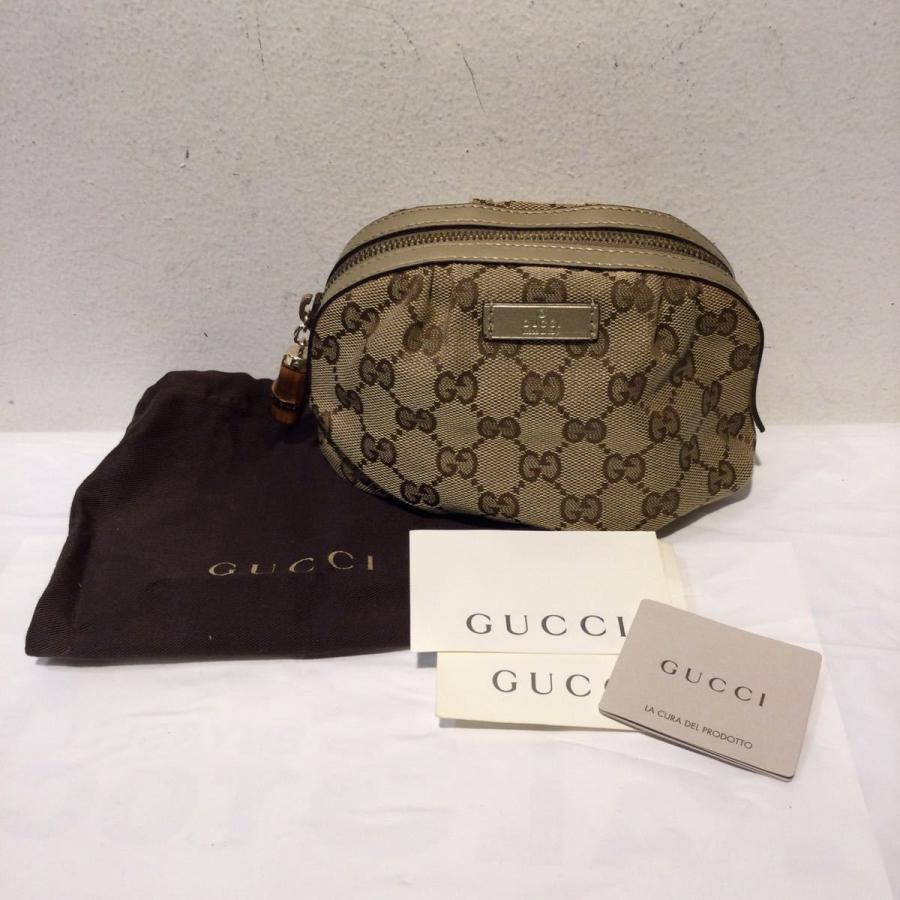 GUCCI グッチ ポーチ GG柄 バンブー 袋付 ベージュ 450443｜palstock