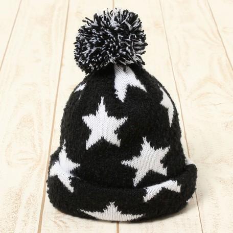 SALE キッズ 星柄 ブークレーニット帽子 ニットキャップ 男の子 女の子