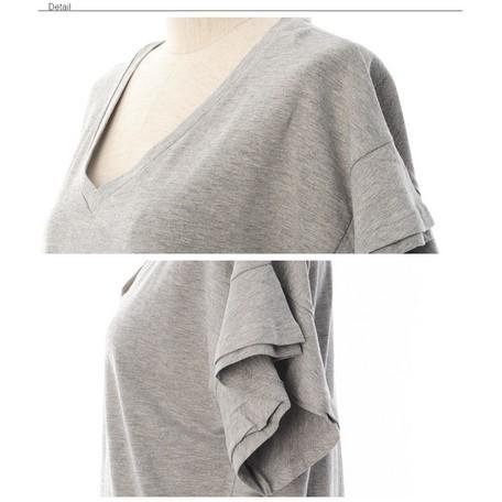 SALE セール　袖フリルVネックコクーンTシャツ/カットソー/トップス |  | 04