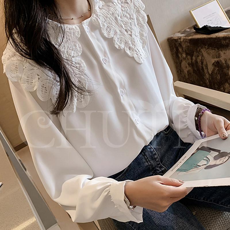 シャツ ブラウス レディース ピーターパン襟シャツ 長袖 レース シャツ ブラウス レディース ピーターパン襟シャツ 長袖 レース