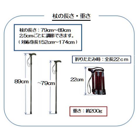 折りたたみ杖 男性 女性用  超軽量200g  コンパクト22cmオールカーボン折りたたみ伸縮杖/カーボン柄 ダークワイン PC06 ＜当店オリジナル商品＞ |  | 02