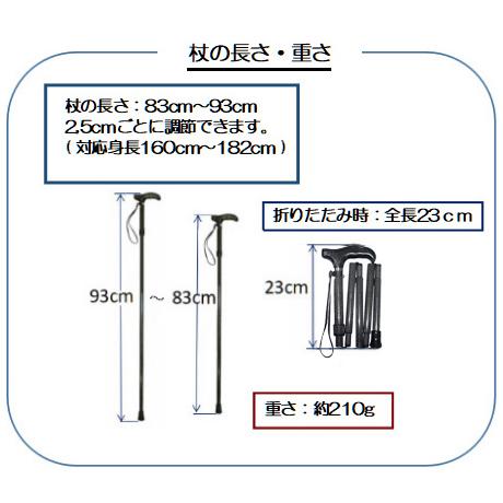 折りたたみ杖 男性 女性用 超軽量 210gコンパクト23cm オールカーボン折りたたみ伸縮杖/ロング ブラック PC23＜当店オリジナル商品＞ |  | 03