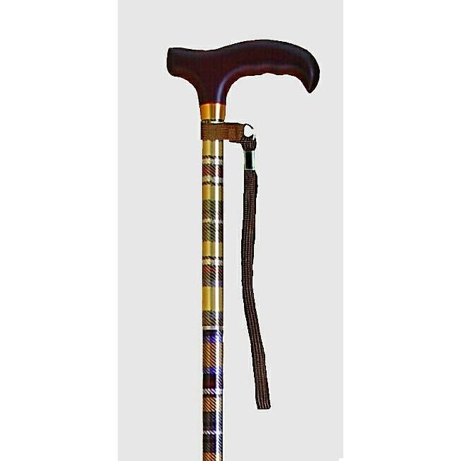 折りたたみ杖 コンパクト ステッキ 杖 チェック柄 黄 男性 女性用 おしゃれ | 