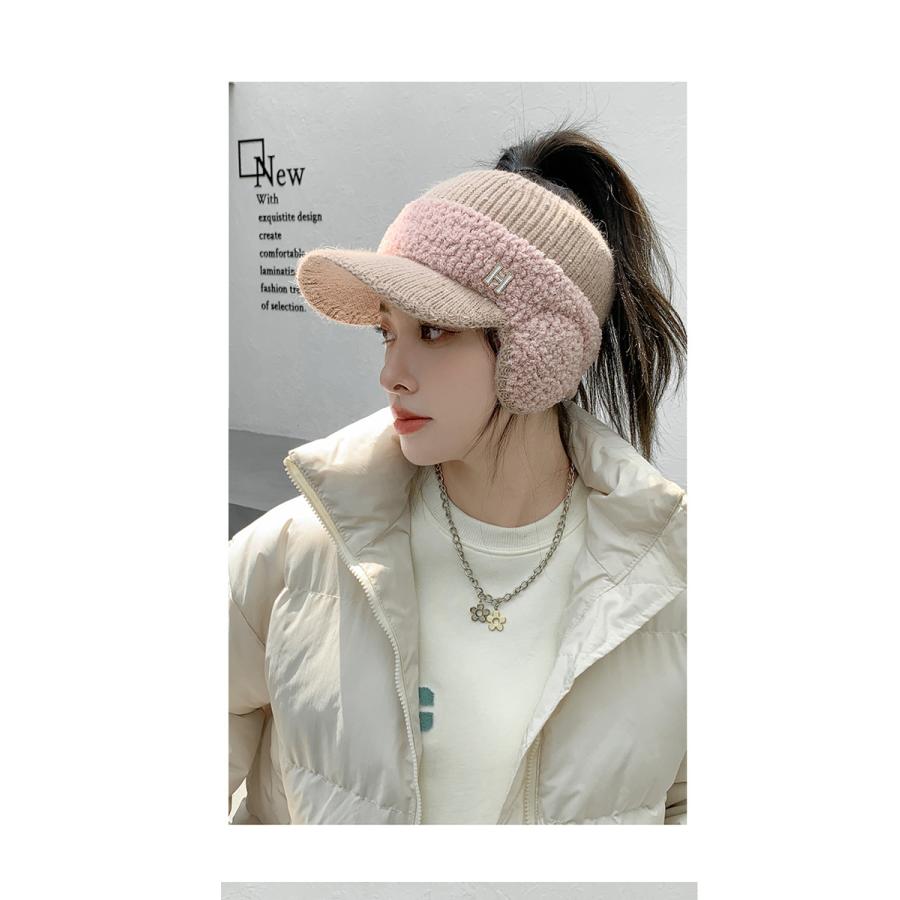 耳あて付きニットキャップ レディース つば付き 帽子 防寒 ふわふわ 小顔効果 あったか おしゃれ 可愛い |  | 10