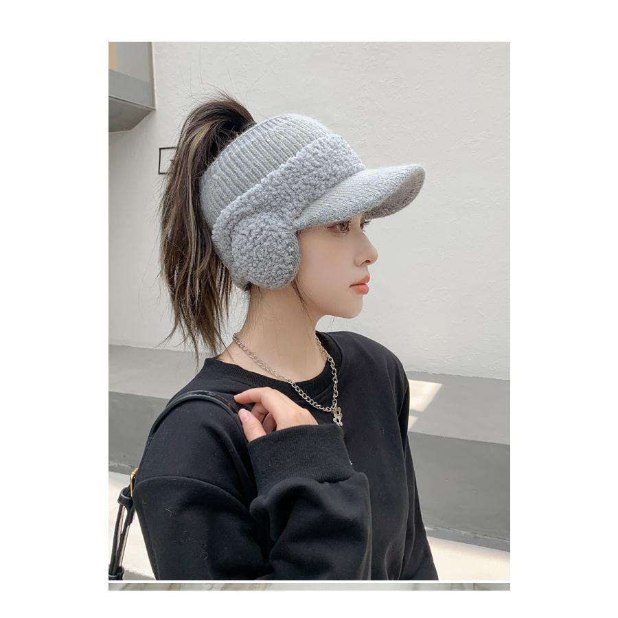 耳あて付きニットキャップ レディース つば付き 帽子 防寒 ふわふわ 小顔効果 あったか おしゃれ 可愛い |  | 02