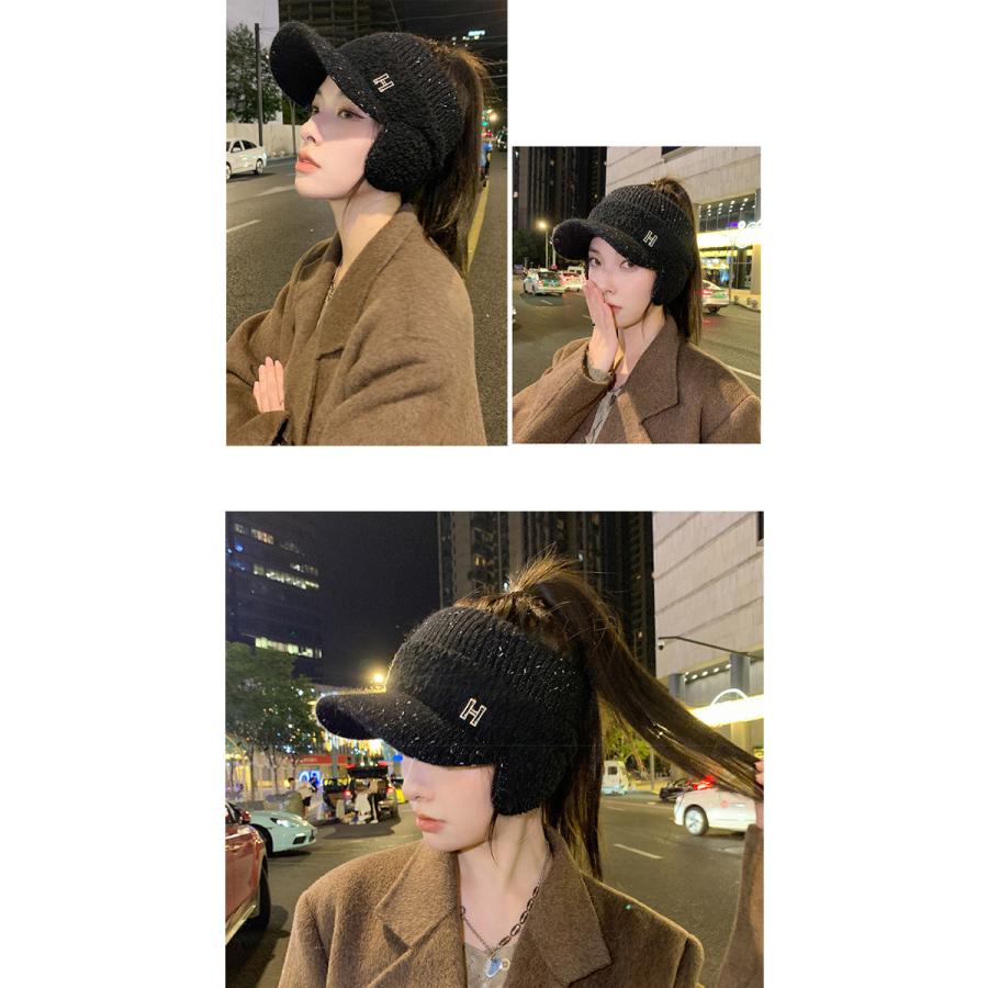 耳あて付きニットキャップ レディース つば付き 帽子 防寒 ふわふわ 小顔効果 あったか おしゃれ 可愛い |  | 09