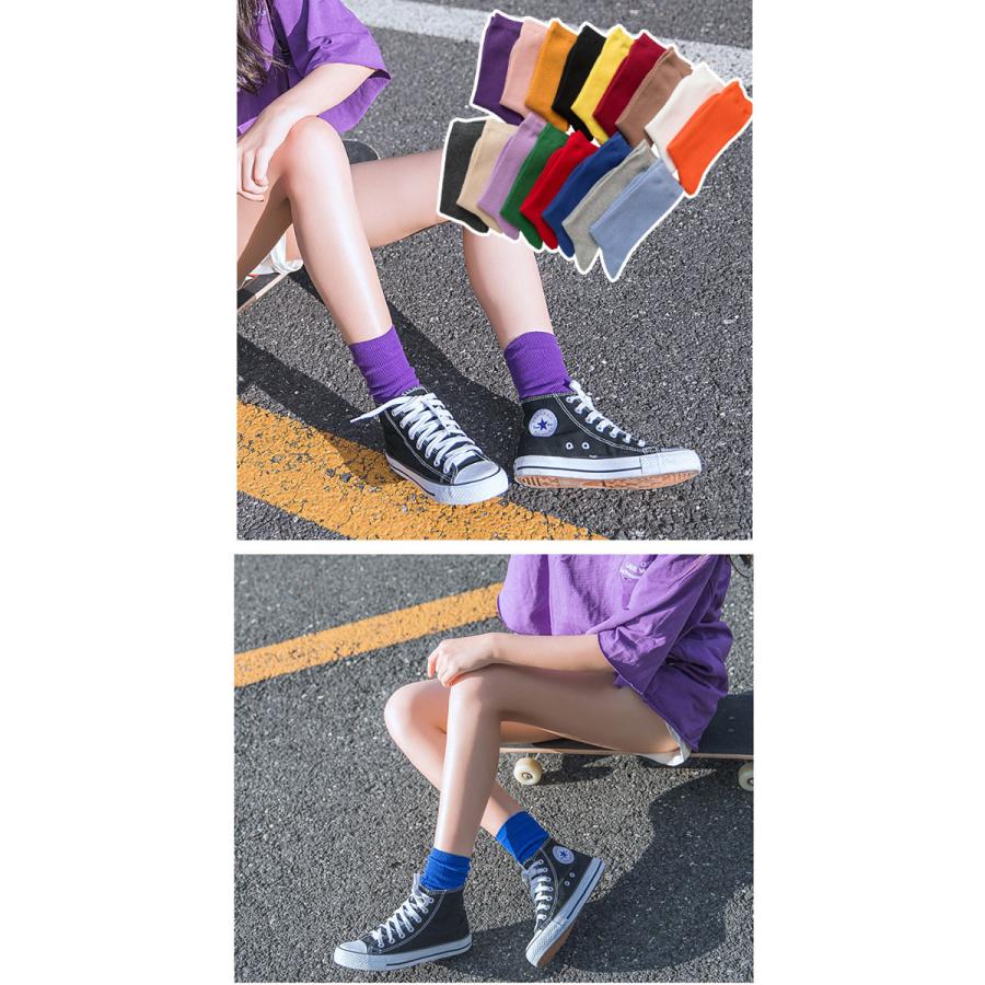 靴下 レディース 夏用 かわいい ソックス 靴下 女の子 クルーソックス 可愛い コットン 綿 春夏 秋冬 無地 ルーズソックス 黒 白 グレー |  | 03