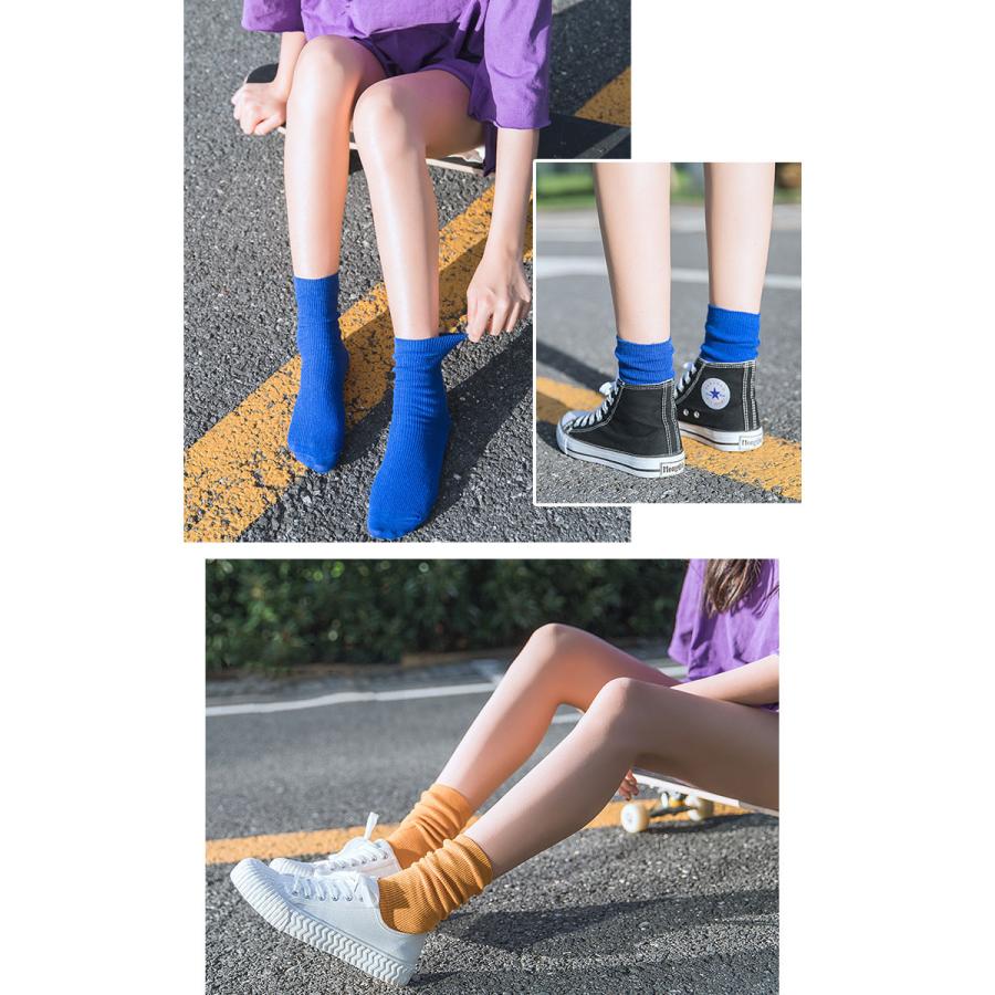 靴下 レディース 夏用 かわいい ソックス 靴下 女の子 クルーソックス 可愛い コットン 綿 春夏 秋冬 無地 ルーズソックス 黒 白 グレー |  | 04