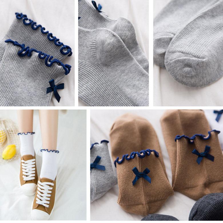 靴下 レディース リボン かわいい ソックス 靴下 女の子 クルーソックス 可愛い コットン 綿 春夏 秋冬 無地 ルーズソックス 黒 白 グレー |  | 04