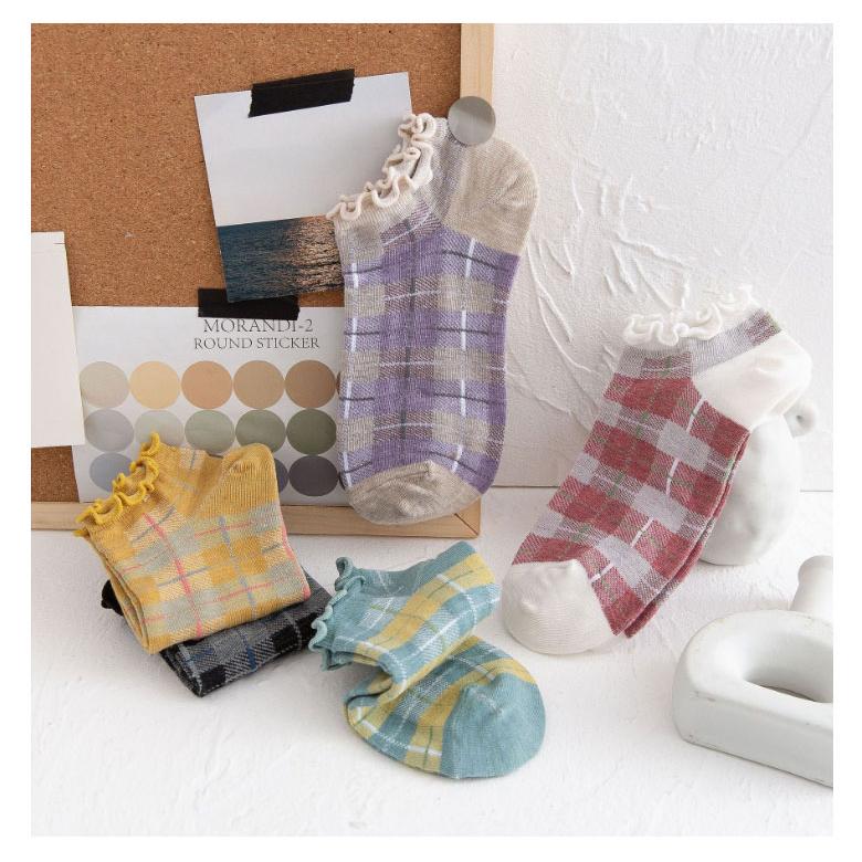 靴下 レディース チェック かわいい ソックス 靴下 女の子 アンクルソックス 可愛い コットン 綿 春夏 秋冬 無地 アンクル 黒 白 グレー |  | 04