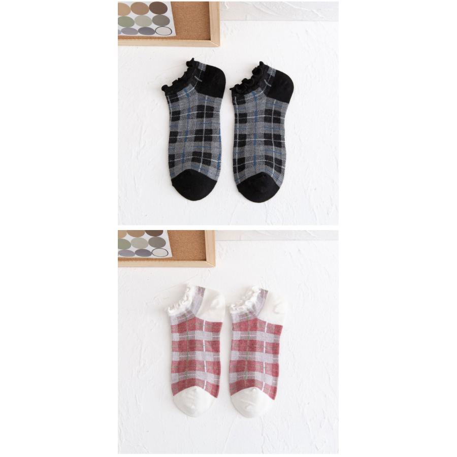 靴下 レディース チェック かわいい ソックス 靴下 女の子 アンクルソックス 可愛い コットン 綿 春夏 秋冬 無地 アンクル 黒 白 グレー |  | 06