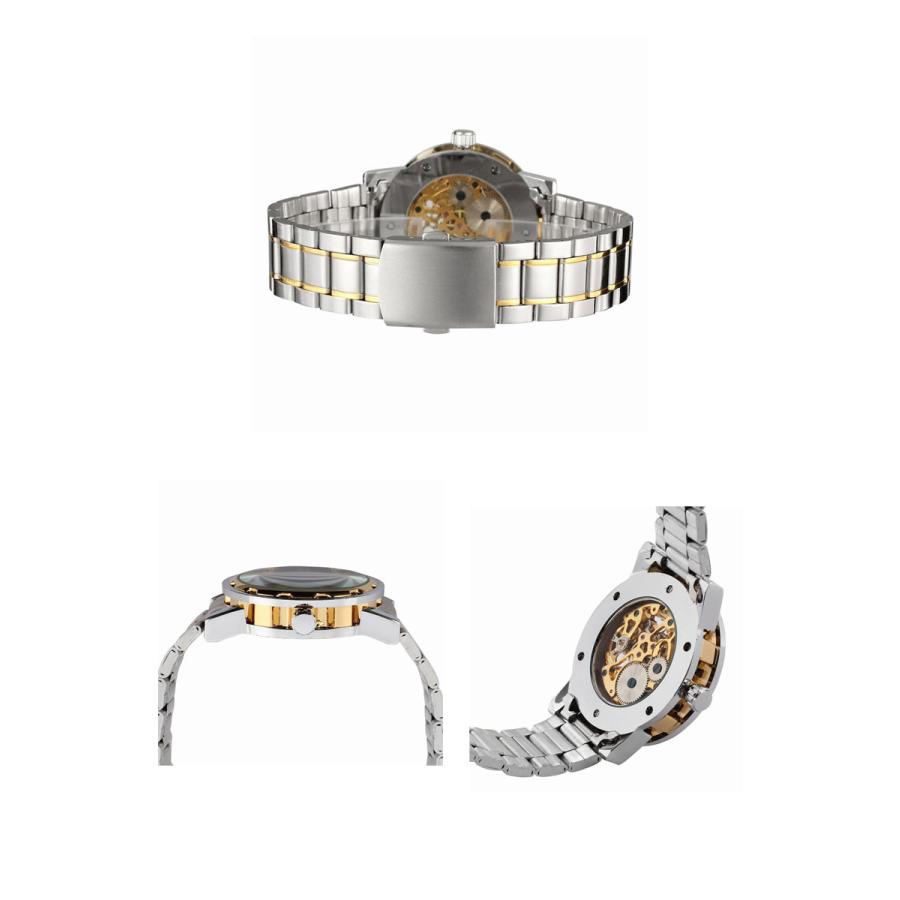 スケルトン メンズ腕時計 手巻き式 ゴールド×シルバー ステンレス