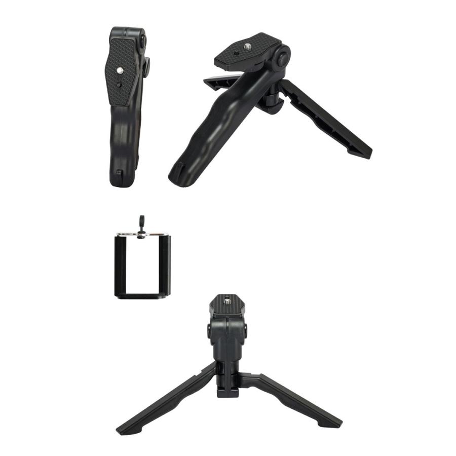 カメラスタンド スマホ用ホルダー付き 卓上三脚 ミニ三脚 カメラグリップ コンパクト カメラスタンド 小型 軽量 ミニテーブルポッド 自撮り棒 iPhone android セ |  | 03