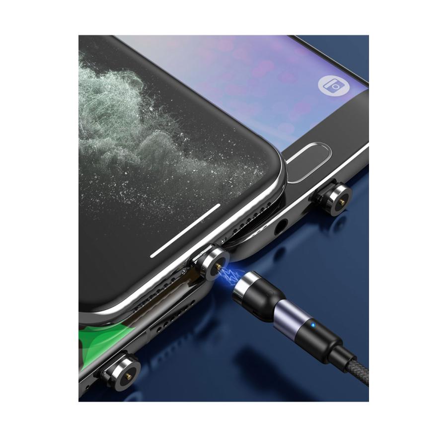 TOPK 3in1 マグネット 充電ケーブル USB マルチ iPhone iPad MicroUSB Type-C ヘッド3点 ケーブル 4点セット アンドロイド スマホ 1m 2m 磁気 磁石 充電コード｜pancoat｜05
