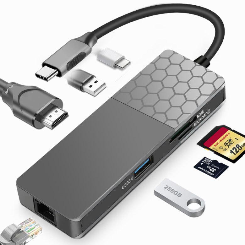 USB-C ハブ 7in1 USB Type-C ハブ LAN 1000Mbps 4K HDMI SD カードリーダー Type C USB C USB3.0 ギガビット 有線LAN 変換 アダプタ｜pancoat