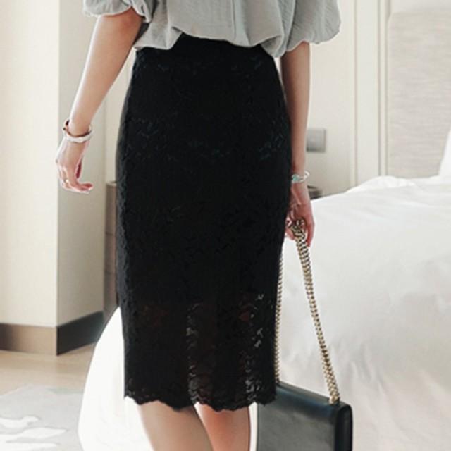 ひざ丈 レーススカート かわいい タイト スカート 黒 白 レディース ハイウエスト ショート丈 春服 韓国 ファッション プチプラ Panda Ko 通販 Yahoo ショッピング