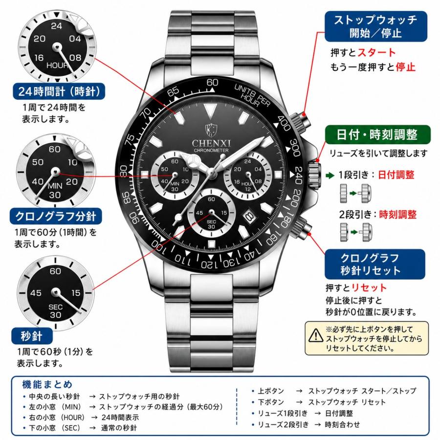 腕時計 メンズ クロノグラフ 仕事 ビジネス かっこいい ラグジュアリー