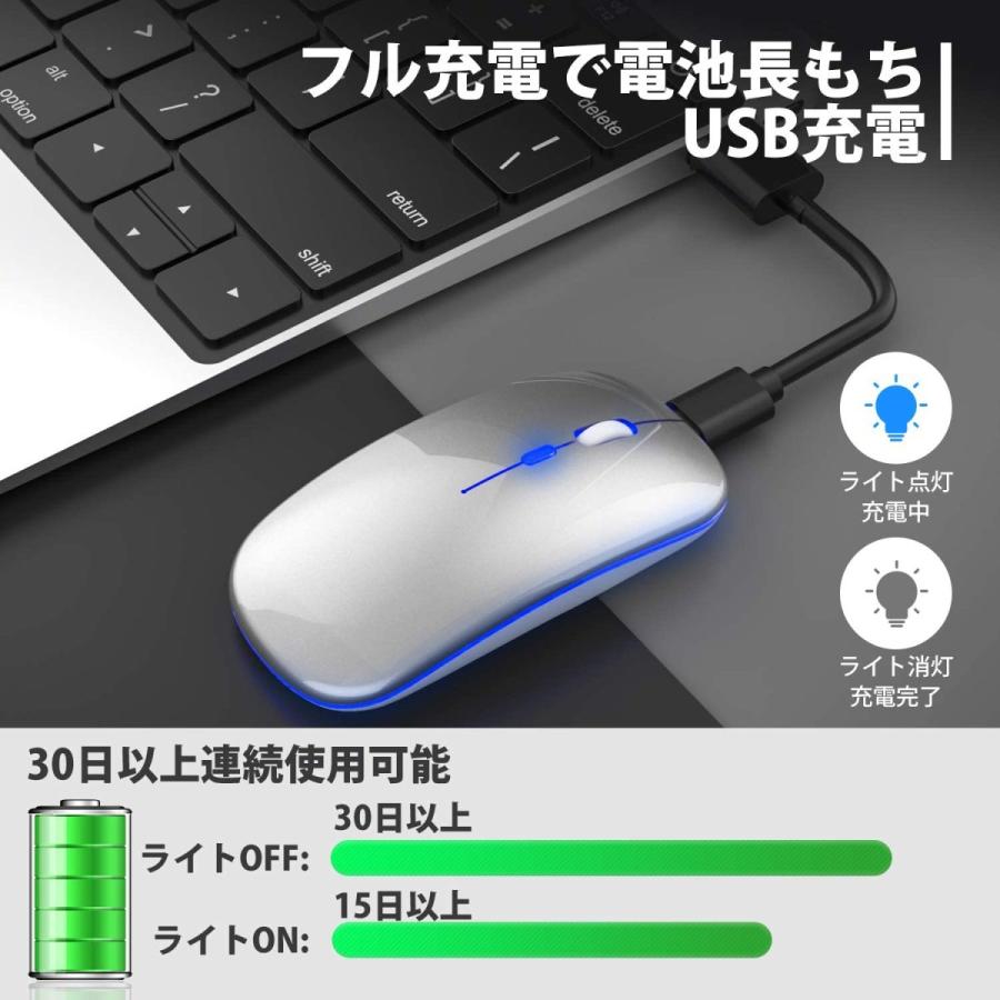 ワイヤレスマウス 無線マウス 静音 軽量 USB 充電式 超薄型 2.4GHz 3DPIモード 左右利き用 省エネルギー 高精度 持ち運び便利 Windows/Mac/surface/Microsoft｜panda-syouten｜02