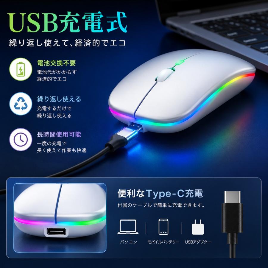 ♒未使用品 WindowsミニノートPC ワイヤレスマウス付き ワイヤレスマウス Bluetooth 2.4GHz 静音 超薄型 充電式 RGBライト