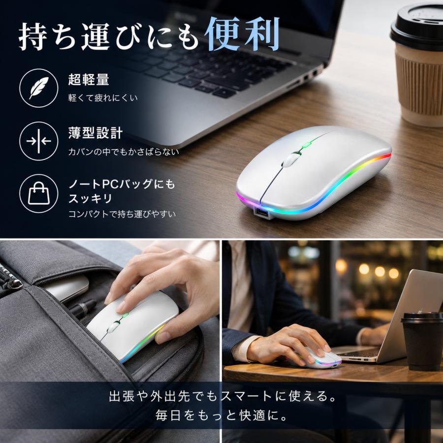♒未使用品 WindowsミニノートPC ワイヤレスマウス付き ワイヤレスマウス Bluetooth 2.4GHz 静音 超薄型 充電式 RGBライト
