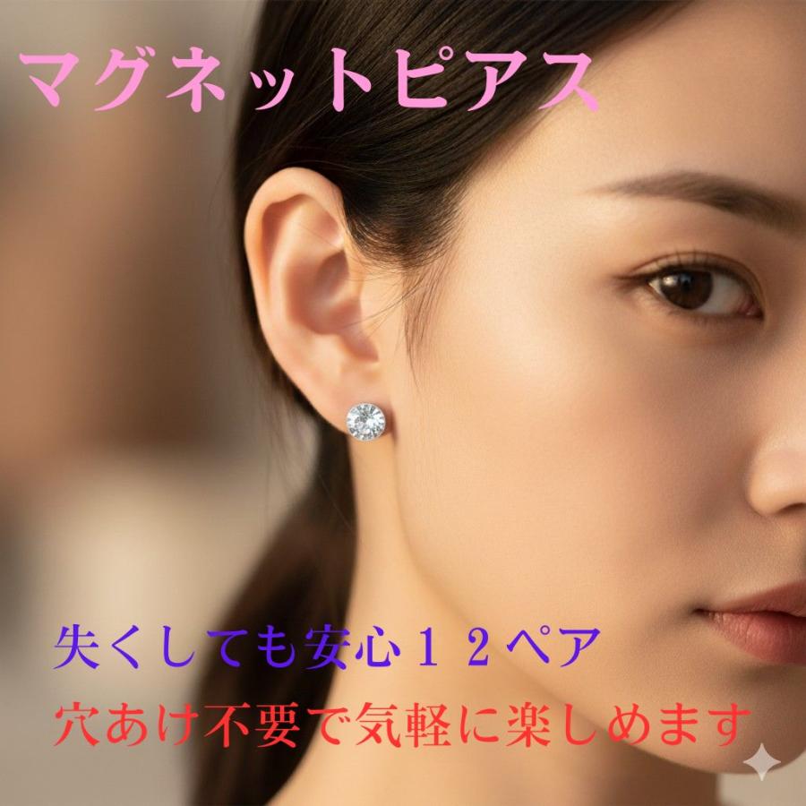 マグネット 12ペア クリスタル ラインストーン ピアス イヤリング
