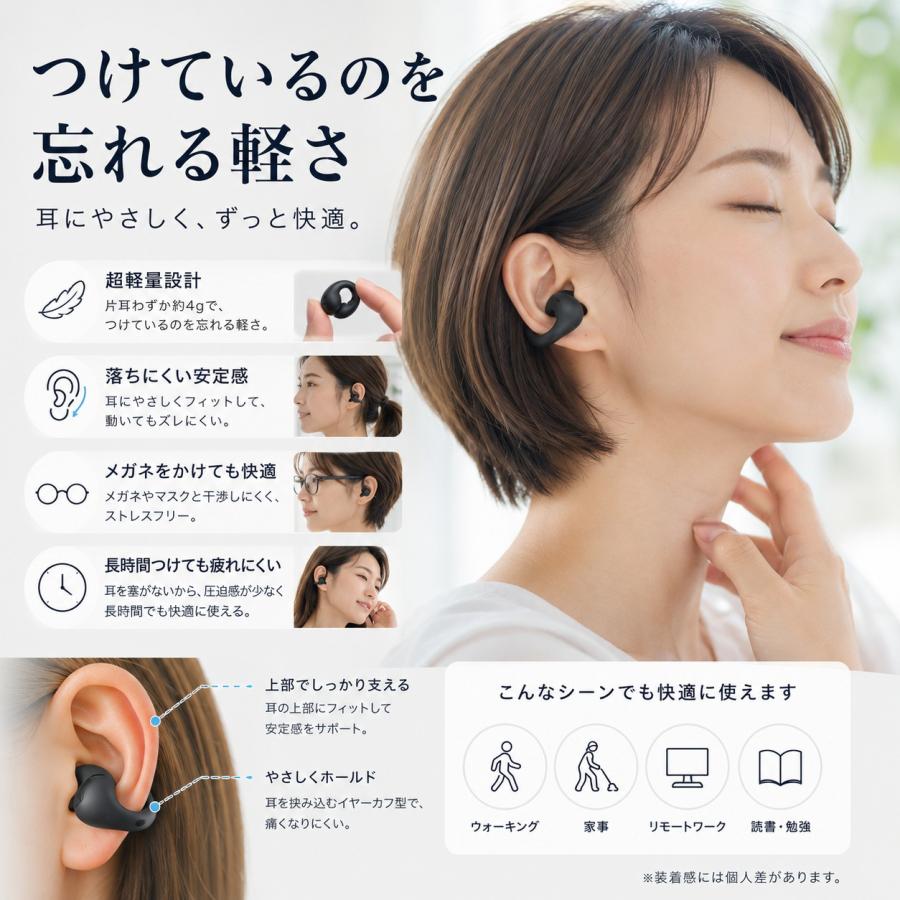 ワイヤレスイヤホン イヤーカフ型 Bluetooth5.3 オープンイヤー 耳を塞